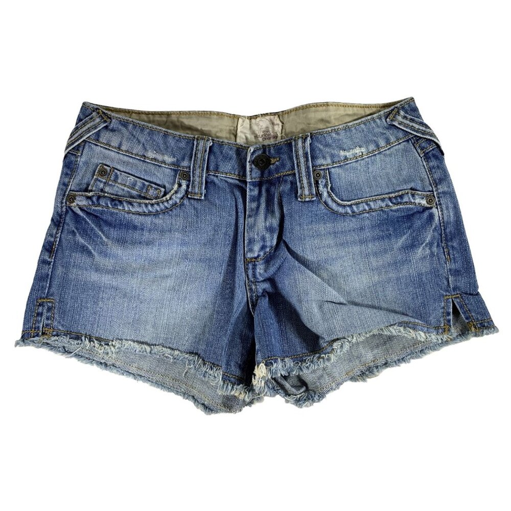 Vintage-Look Maurices Juniors Denim Shorts Frayed Hem Buttoned Pockets Size 1/2